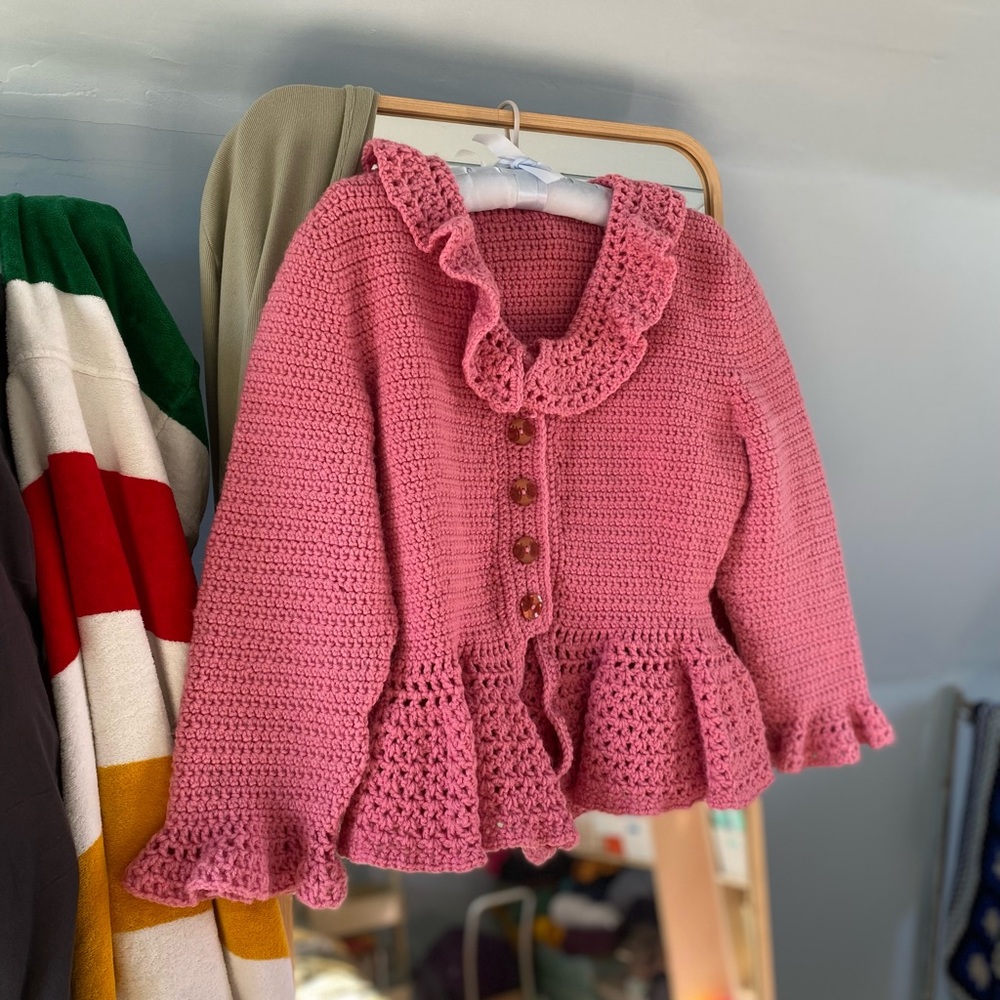 Handknit Pink Peplum Cardigan Top
